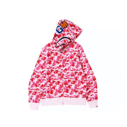 Felpa con cappuccio e zip intera BAPE ABC Camo Shark SS23 Rosa - 1