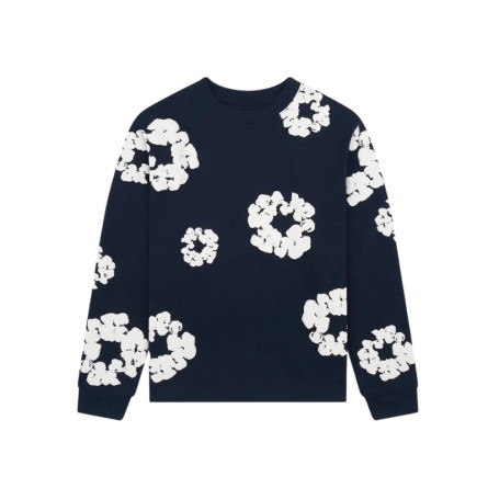 Denim Tears Long Sleeve Cotton Wreath T-shirt Navy - 1