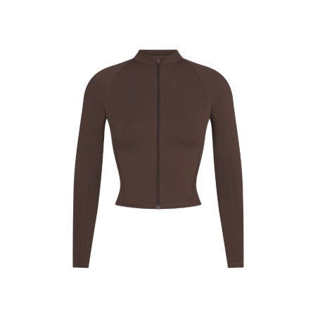 Nike x SKIMS Women's Matte Mock Neck Full Zip Jacket Dark Sepia - 1