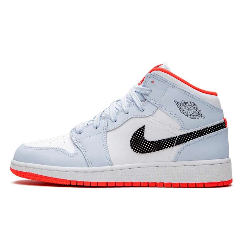 Air Jordan 1 Mid Half Blue Polka Dot Swoosh--555112-400-Limited Resell 